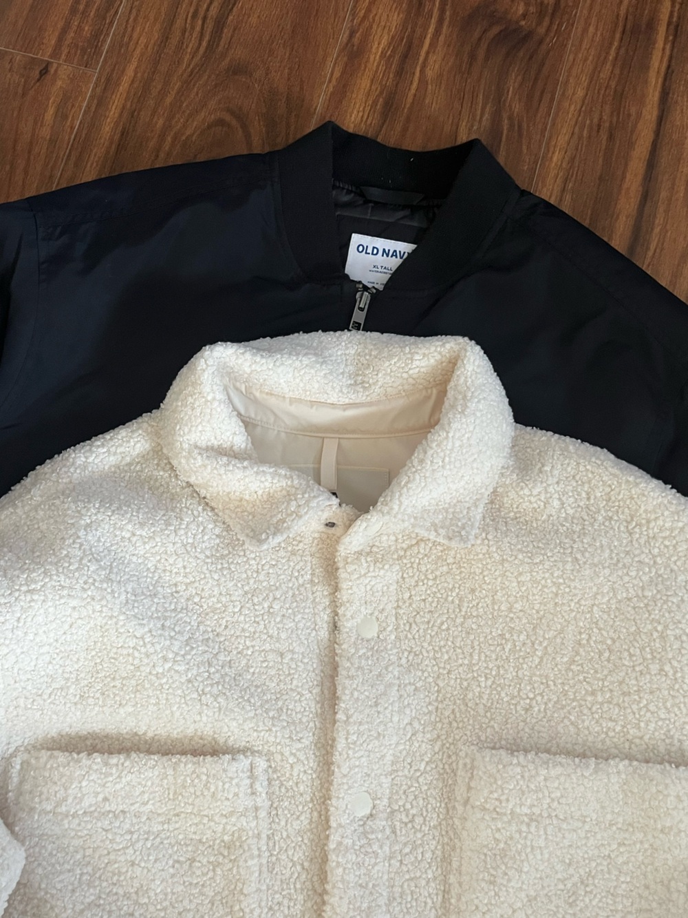 Amazon Cream Sherpa Jacket with Snap Detail/Old Navy Bomber Jacket Zip Up